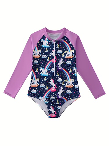 Girls' Swimsuits One Piece Rash Guard Bathing Suit Long