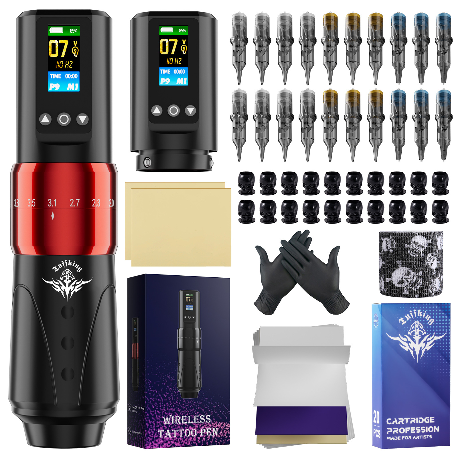 Máquina de tatuaje inalámbrica de batería dual de carrera ajustable para principiantes, juego de lápiz de tatuaje de pantalla, herramienta de tatuaje de niebla de línea cortada