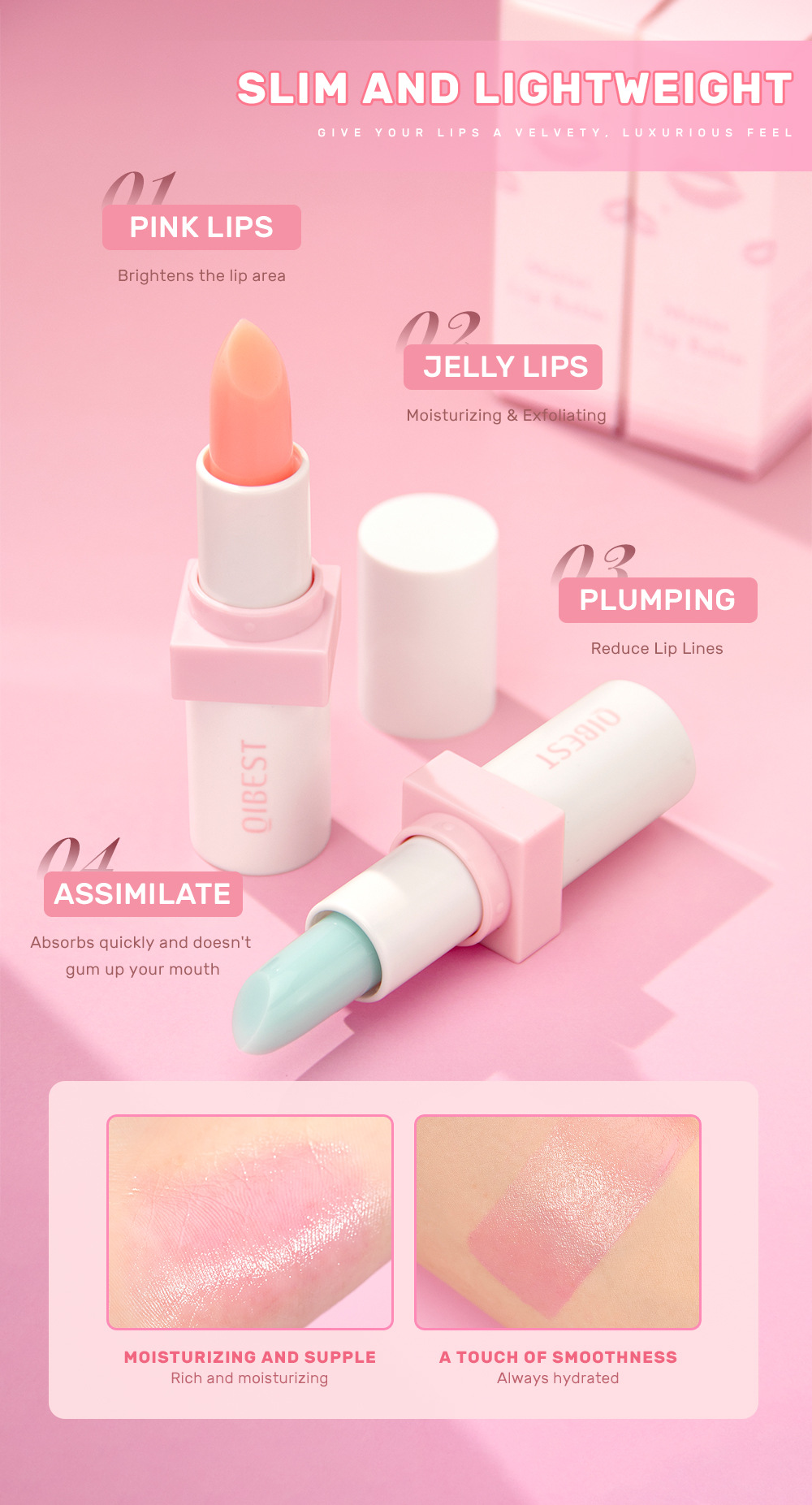 QIBEST Warming Moisturizing Lip Balm, Double Moisturizing Lip Balm, anti-cracking, reducing lip lines, firm and moisturizing without greasiness undefined