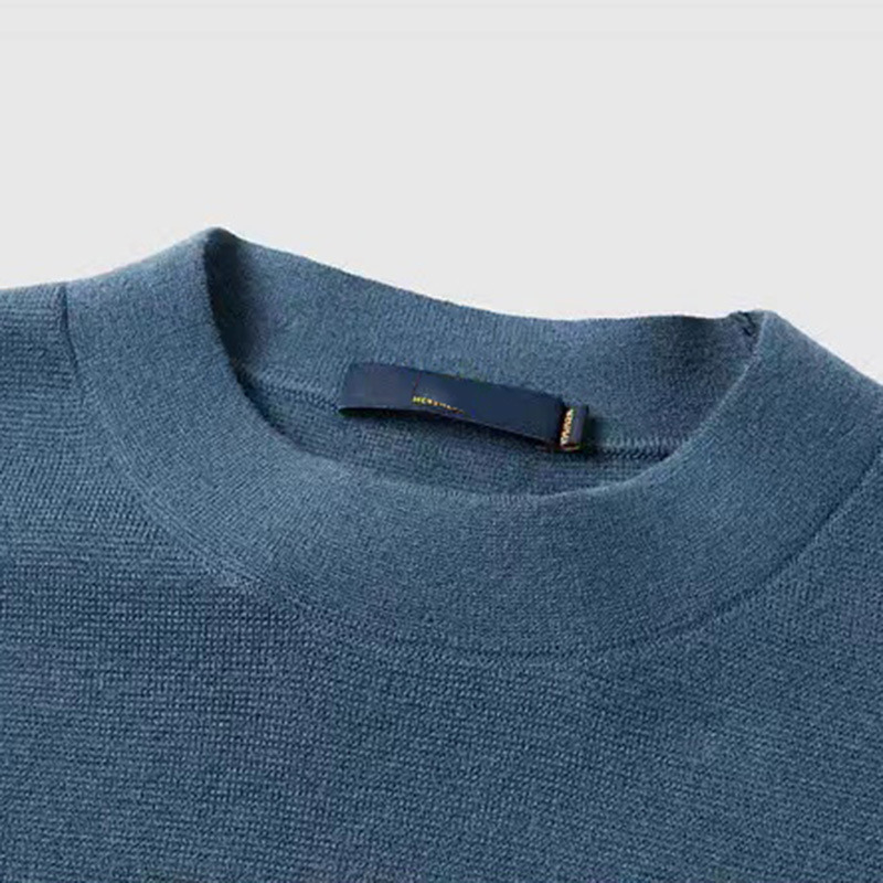 Girocollo a maniche lunghe lavorato a maglia da uomo in lana autunnale semi-dolcevita maglione caldo e spesso camicia base tinta unita_voghion.com