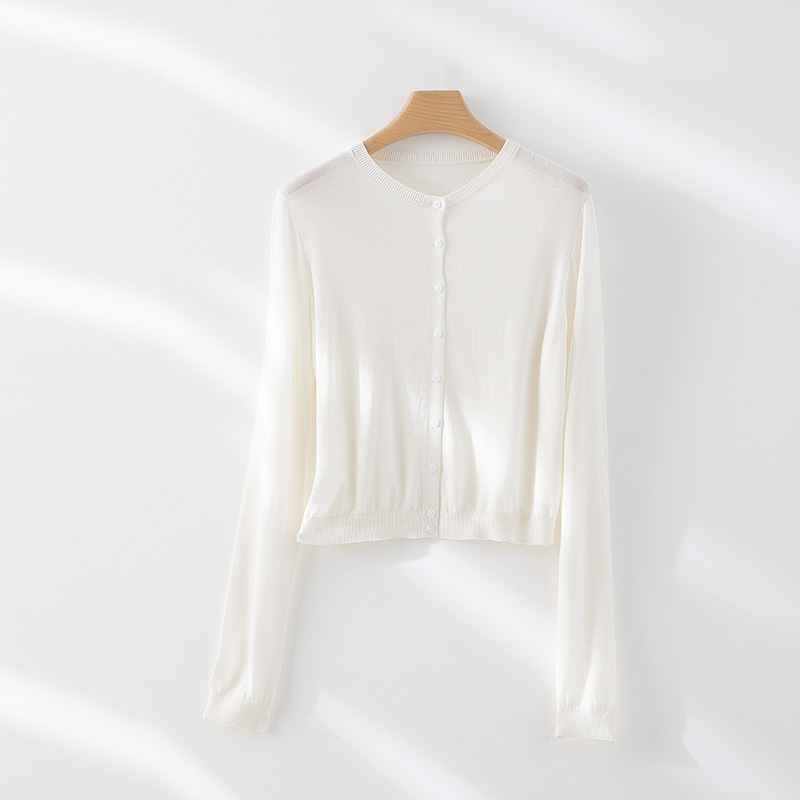 [Air Conditioning Sun Protection] Knitted Cardigan Short Summer New Casual Solid Color Single-Breasted Easiest for Match Knitted Jacket