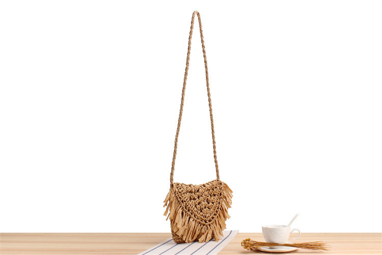 Women's Small Paper String Solid Color Cute Vacation Weave Square Zipper Straw Bag display picture 4