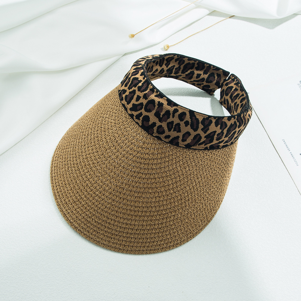 Wholesale Korean Sun Hat Small Leopard Print Straw Hat Empty Top Cap Summer Sunshade Beach Hat display picture 4