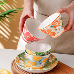 陶磁器の碗の家庭用の茶碗の食器の5寸の果物のサラダの碗の小さい清新な田園の風の碗の釉薬の下で色の闘笠の碗