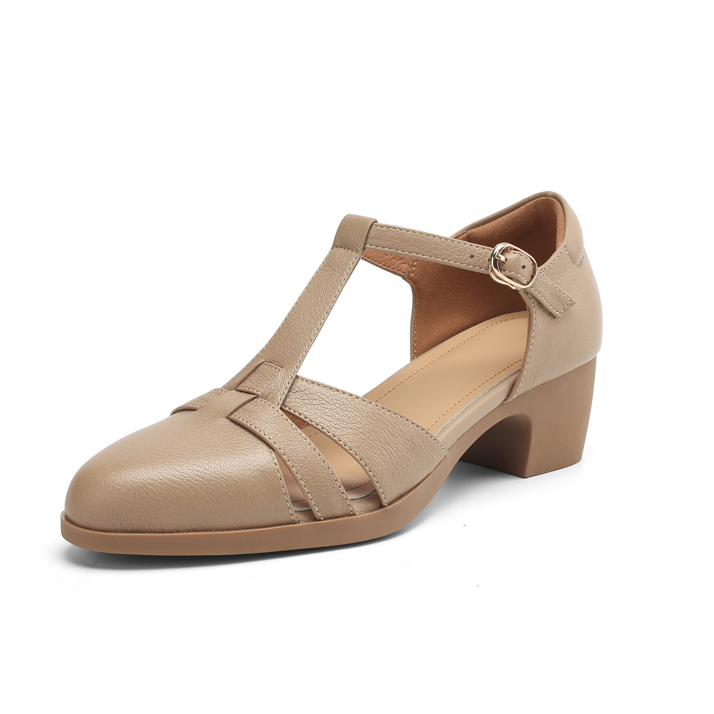 Sandal nữ gót vuông quai ngang phong cách La Mã, đế rỗng, dệt chéo khóa T — đen chi tiết 29
