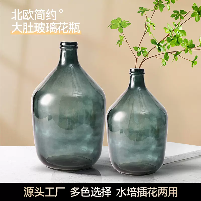 大肚玻璃花瓶北欧透明水培插花两用玻璃瓶摆件客厅轻奢鲜花