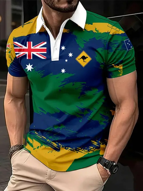 Transfronterizo 2025 nuevo estilo Amazon tendencia de la moda europea y americana casual todo-fósforo botón de manga corta camisa POLO impresión 3D