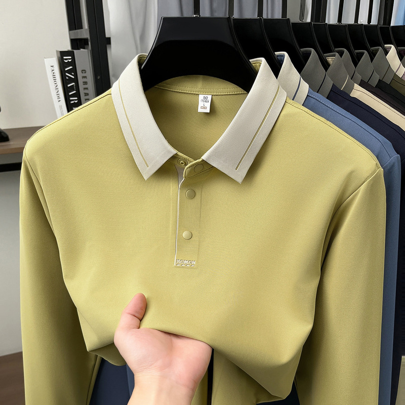 Direct from the manufacturer: men's business casual loose-fit polo shirt with a contrasting collar and a unique burn-out design on the placket