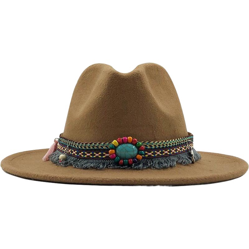 AliExpress Amazon eBay Venta caliente sombrero de lana de las mujeres estilo étnico retro ala plana ala grande Jazz sombrero