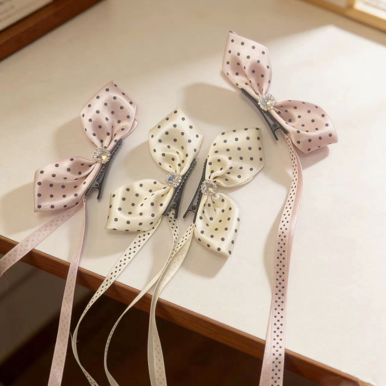 Dulce ballet punto de tormenta diamante arco clip para el cabello de mujer detrás de la cabeza alta cola de caballo banano tocado de cabello primavera image 4