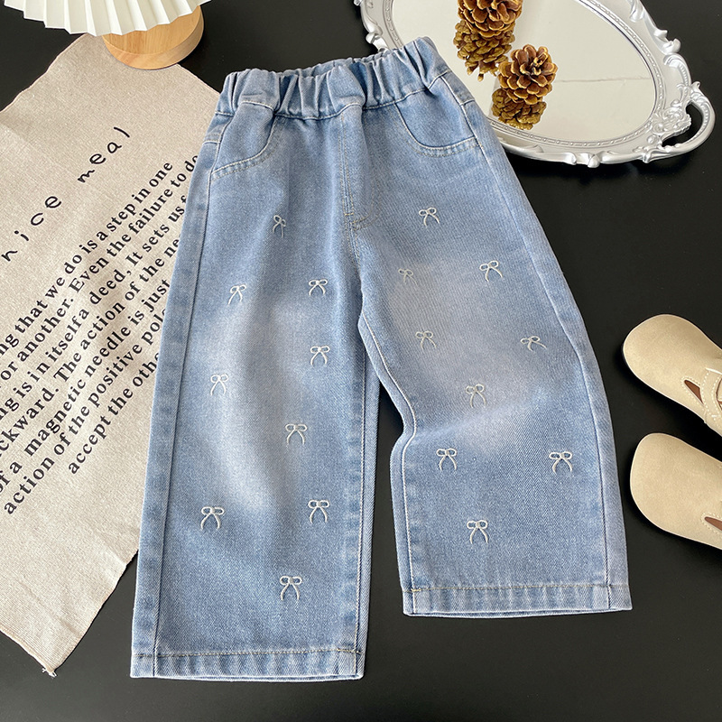 Girls' Jeans 2026 Spring New Straight-Leg Wide-Leg Washed Soft Denim Versatile Loose Long Pants for Baby Girls