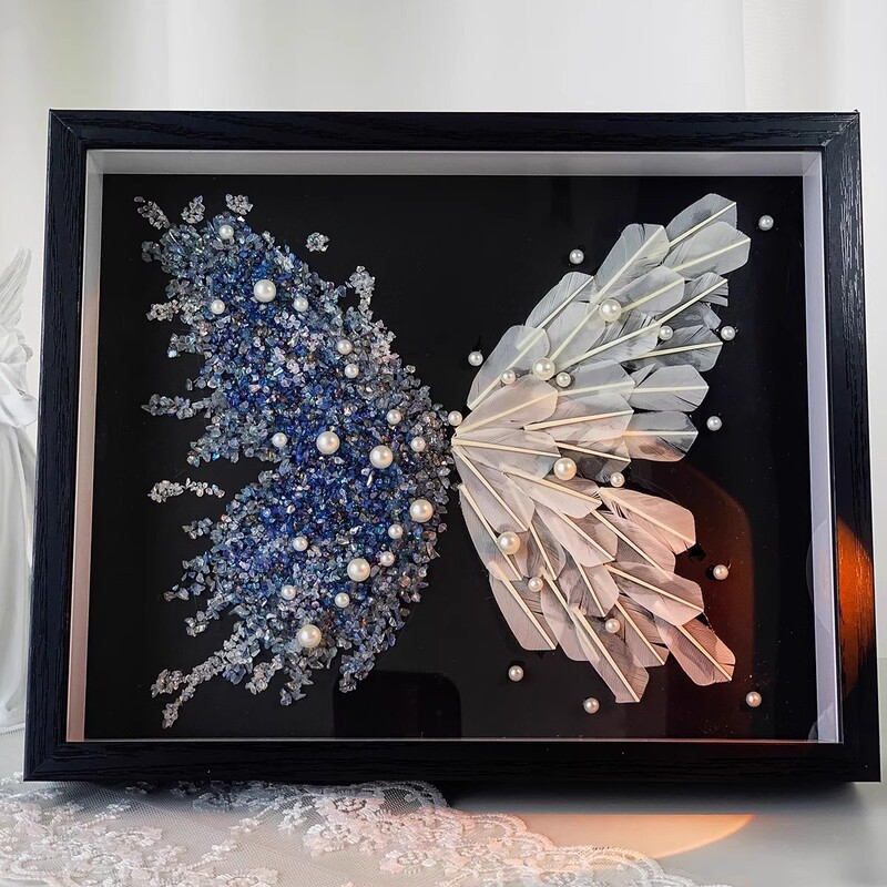 Teacher's Day Chinese Valentine's Day Gift Crystal Feather Butterfly Photo Frame DIY Badminton Handmade Birthday Gift for Girlfriend