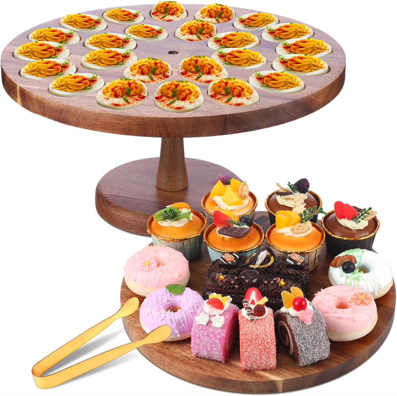 Christmas Egg Serving Tray Solid Wood Dessert Rack Wooden Egg Plate Dining Table Ornaments Cake Sushi Plate