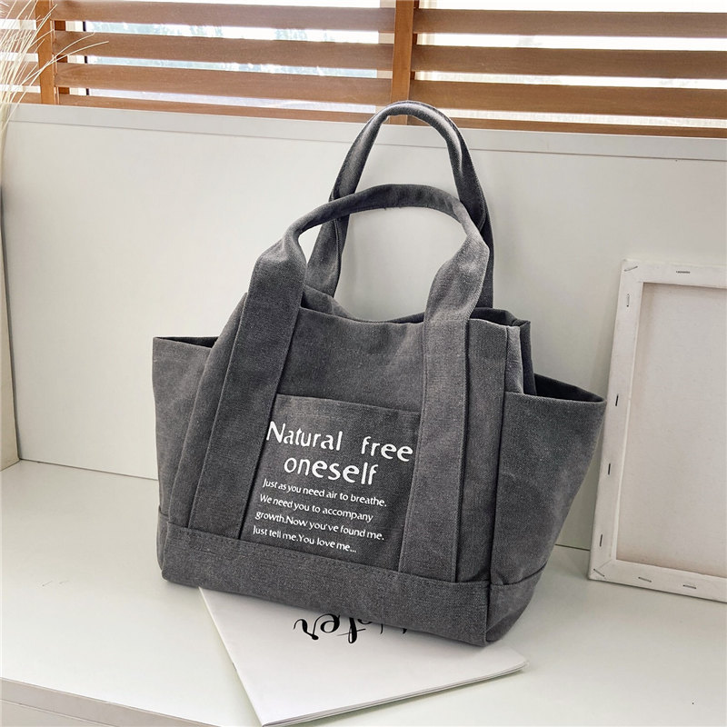 Cross-border Women's Bag 2023 New Casual Fashion Fresh Letter Hand Bag Canvas Artistic Mori Shoulder Bag