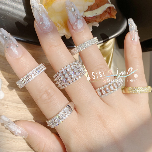 Sisi Hong Kong style live broadcast ring plated 18K small diamonds and stars, bright micro-paved zircon ring for women