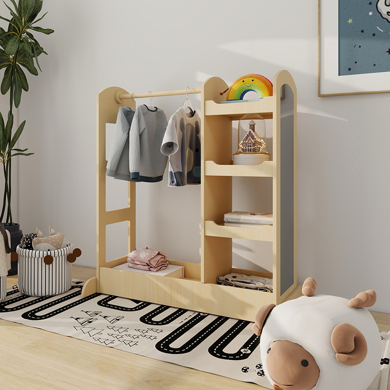 Cross-border Wooden Floor Hanger Children's Storage Cabinet Wardrobe Multifunctional Coat Cabinet Kindergarten Area Toys