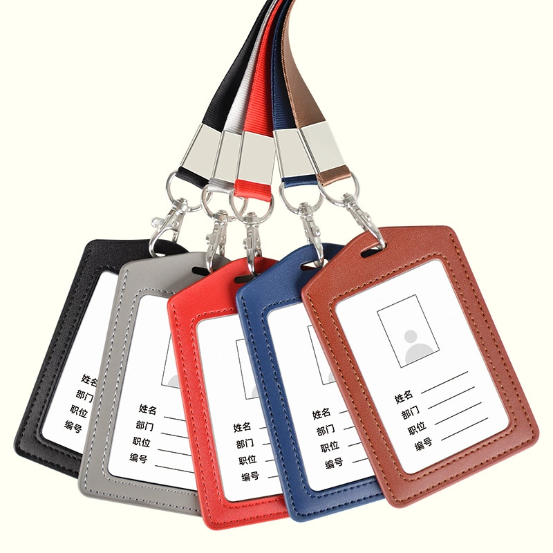 Double-sided transparent card holder, set, work strap, genuine leather