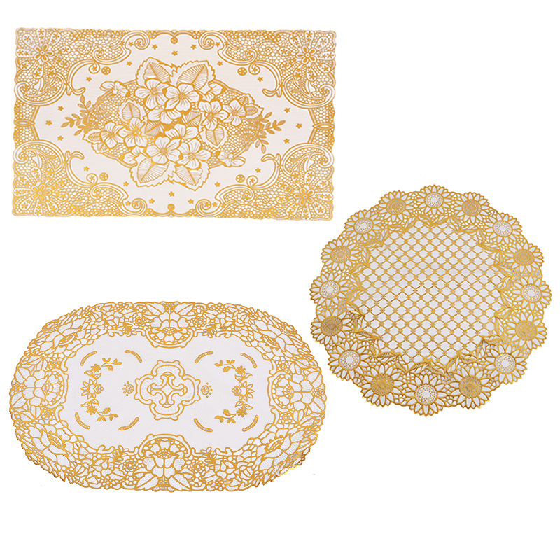 30*45Pvc Tablecloth Round Gold-Stamped Table Mat Coffee Table Mat Plastic Tablecloth Waterproof and Oil-Proof Dining Tablecloth Floral Table Mat