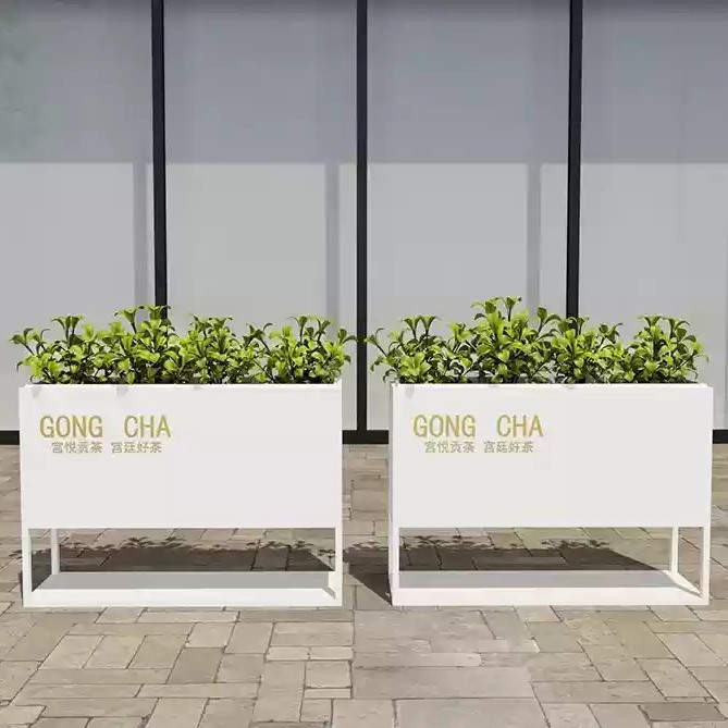 Caja de flores de balcón combinación de maceta de acero inoxidable terraza caja de plantación de tarjetas de escalones barandilla diseño gratuito caja de flores exclusiva