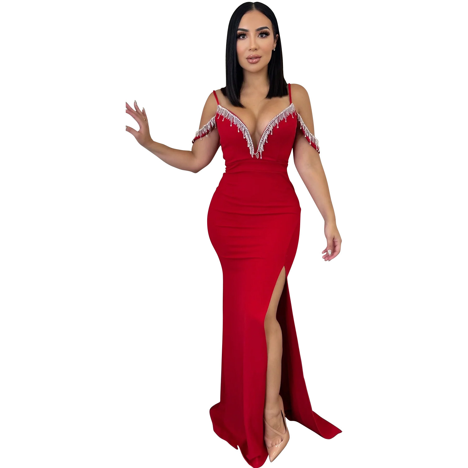 C6771 transfronteriza AliExpress Amazon vestido de correa de borla de color sólido de las mujeres de la moda europea y americana image 8