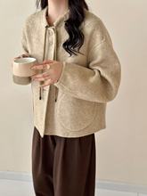 羊毛呢外套女短款韩版小个子慵懒风圆领羊毛双面呢大衣蝴蝶结款式