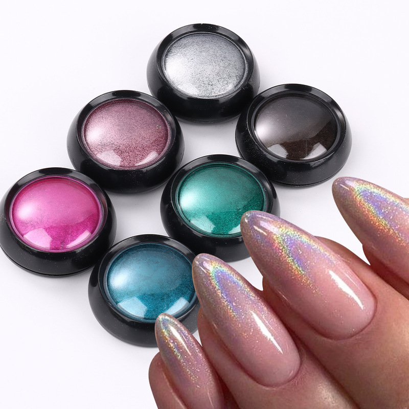 Cross-border laser silver nail magic mirror powder super bright water ripple Mirror Glitter holographic Aurora 6-color nail glitter set