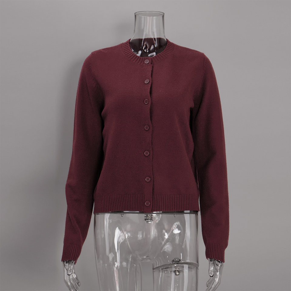 Áo cardigan len dệt kim cổ tròn dáng rộng phong cách Âu Mỹ — Màu vàng nhạt, Màu đỏ sẫm, Xanh ô liu, màu xám chi tiết 28