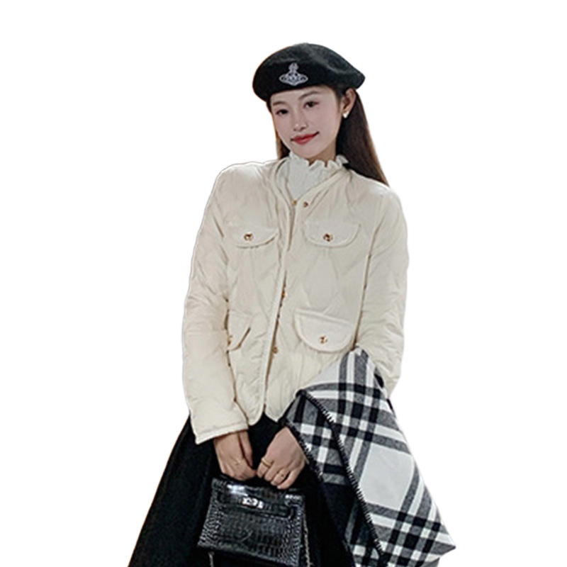 小香风绗线冬季轻薄保暖棉服女法式优雅翻领时尚随搭羽绒棉外套|undefined