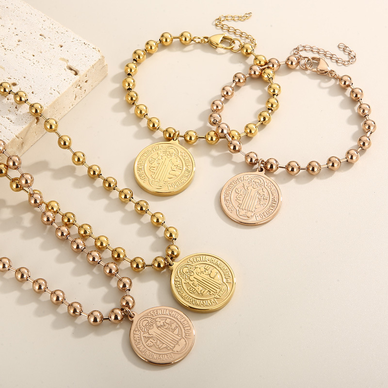 18g Weight PVD Coated 18K Gold Plated Human Round Stainless Steel Titanium Steel Simple Style Waterproof Non Tarnish Bracelets Necklace