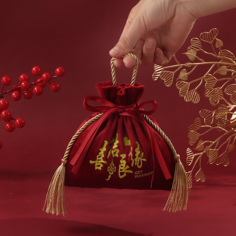丝绒喜糖袋结婚专用手提喜袋ins满月生日伴娘伴手礼袋婚庆喜糖盒|undefined