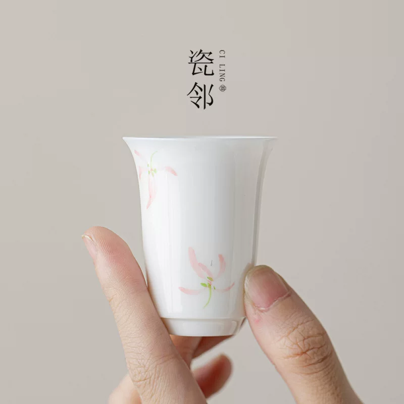 瓷邻 Tea cup Kung Fu Tea cup Smelling fragrance cup Personal special ceramic master cup Single cup Women's tea cup Tea set Single cup