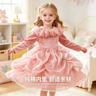 美拉拉女童公主裙2026新款粉色洋气女宝宝秋装裙子礼服儿童连衣裙