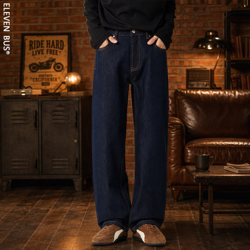 American Style New Trendy Men's Jeans 2026 Original Color Pure Cotton Washed Casual Denim Men's Pants