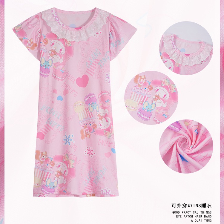 Camisón de las niñas de verano de manga corta pijamas de los niños delgados verano niña padre-hijo niños grandes princesa homewear ropa exterior