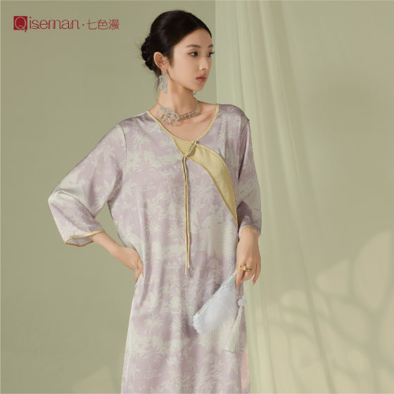[Antibacterial Mite Removal] Pullover Chinese Nightgown Women's Summer Middle Sleeve High-end Sense Home Mother Home Clothes Pajamas Live