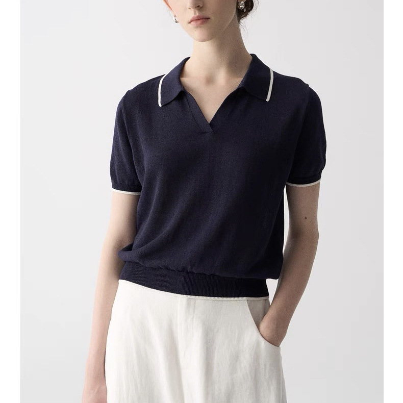 Polo Shirt Old Money Style Tennis Wear Short-Sleeved Knitwear Women's Sports Top