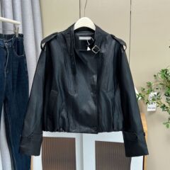2025秋季大码韩版时尚宽松甜酷皮衣外套胖妹妹短款夹克开衫女8421