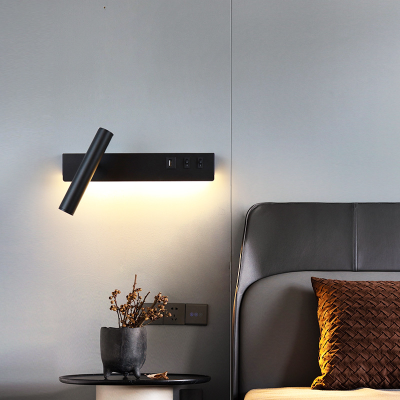 Cabecera nórdica SUB lámpara de pared dormitorio sala de estar pared creativa minimalista moderna decoración de hotel de lectura luces rotativas