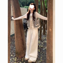 三件套秋装韩版学院风秋季条纹上衣马甲毛衣女百搭T恤牛仔裤套装