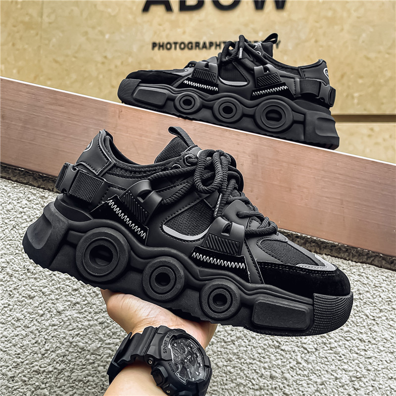 Black Warrior Dad Shoes Men's Spring and Autumn Popular Niche Small Black Shoes Casual Thick-Soled Sports Shoes Men's Trendy Shoes Wholesale