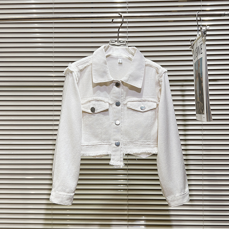 Girls' New Spring and Autumn Denim Jacket 2026 New Loose Korean Style Children's Stylish Short Top with Turn-Down Collar and Frayed Edges