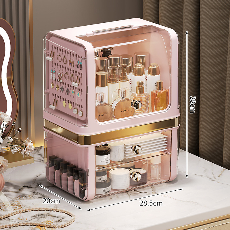 Caja de almacenamiento de cosméticos de escritorio multifuncional dividida en secciones estante de almacenamiento a prueba de polvo tipo cajón máscara de lápiz labial caja de almacenamiento