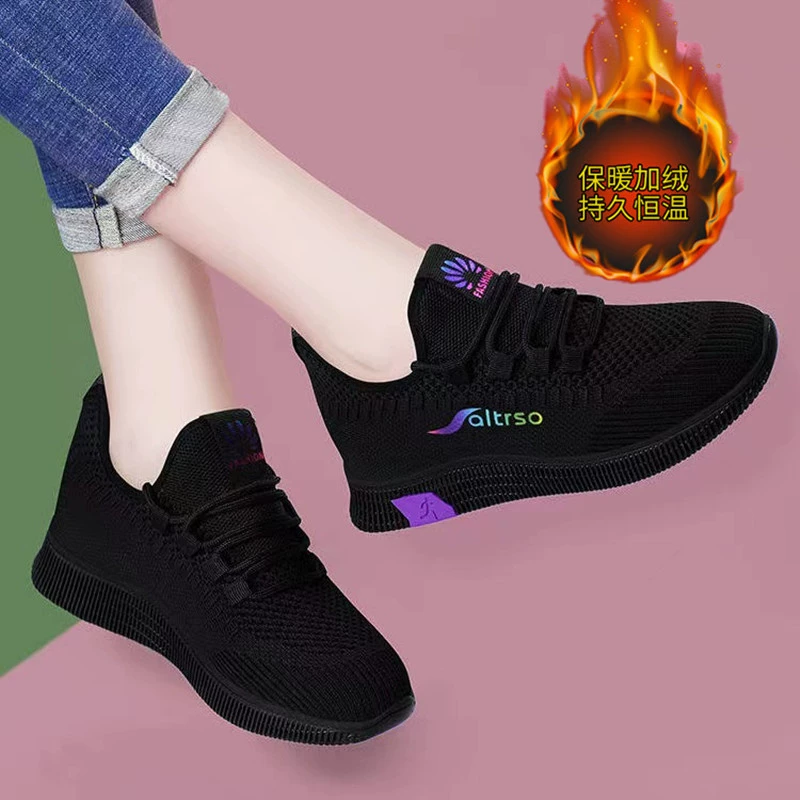 Новые женские повседневные туфли на зиму 2025 года с плюшевой подкладкой для тепла, черные рабочие туфли, танцевальные туфли, удобная обувь для мам.