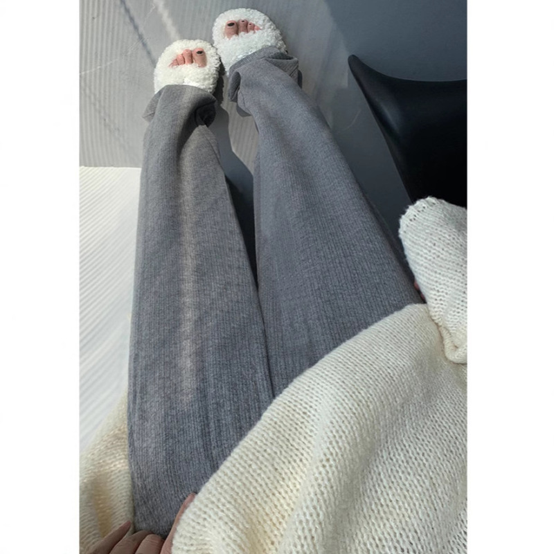 Maternity Gray Narrow-Fit Knit Wide-Leg Pants, Autumn and Winter Fleece-Lined Straight-Leg Casual Faux Cashmere Mochi Long Pants Maternity Gray Narrow-Fit Knit Wide-Leg Pants, Autumn and Winter Fleece-Lined Straight-Leg Casual Faux Cashmere Mochi Long Pants