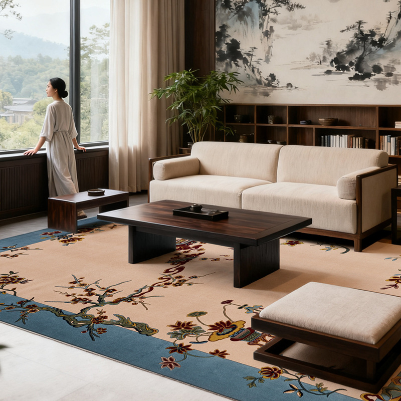 Nueva alfombra china sala de estar lavada lana de Nueva Zelanda alfombra de estudio 0 pegamento libre de aldehído sala de té estilo Zen