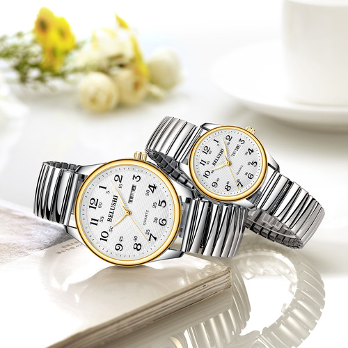 Bellos Foreign Trade New Luminous Quartz Watch for the Elderly Wholesale Stainless Steel Band Waterproof Couple Men's Watch