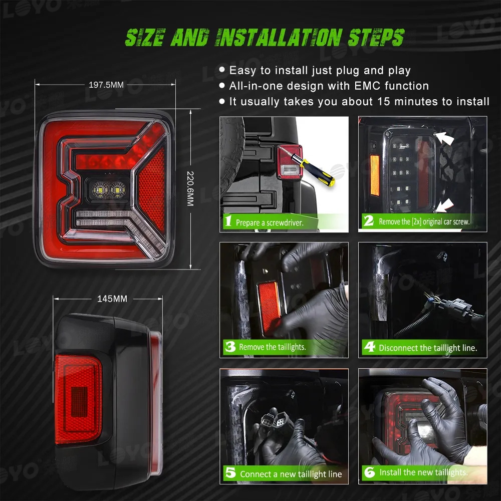 Suitable for Jeep Jl Tail Lights Wrangler Modified Led Tail Lights Led Car Tail Lights Suitable for Wrangler 2018+