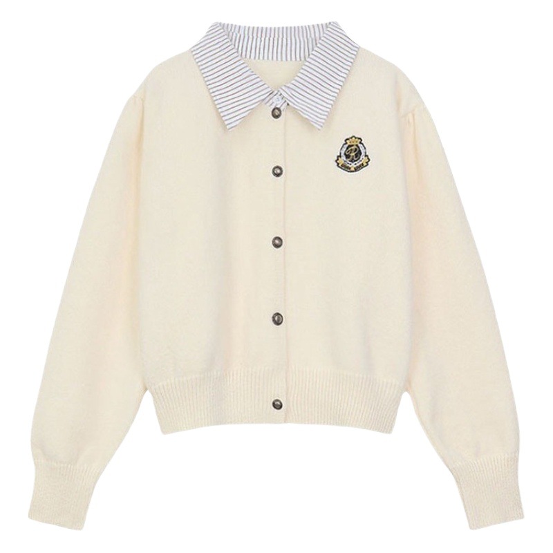 Otoño e Invierno JK falso cuello de la camisa de dos piezas prendas de vestir exteriores suéter 2023 nuevo estilo preppy suelta cardigan de punto corto para las mujeres image 1