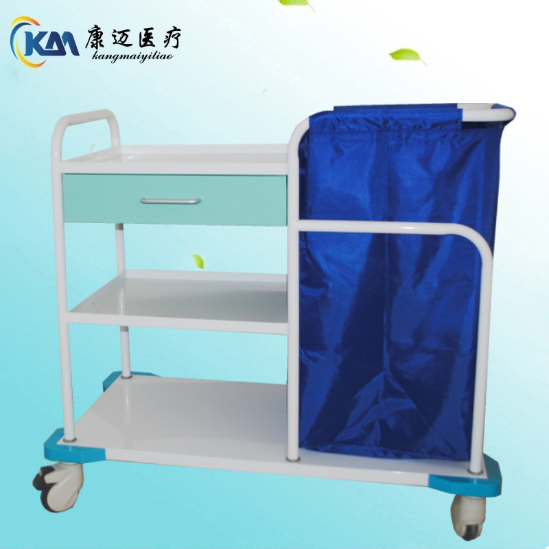 医用钢塑晨间护理车 病房晨间折叠护理扫床被服换洗推车