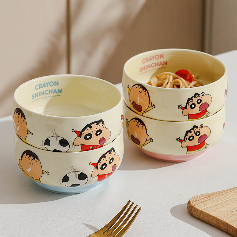 クレヨンしんちゃん陶器丼家庭用カラーラウンドボウル漫画ボウルかわいい子供用お粥ボウル高価値ヌードルボウルスープボウル|undefined